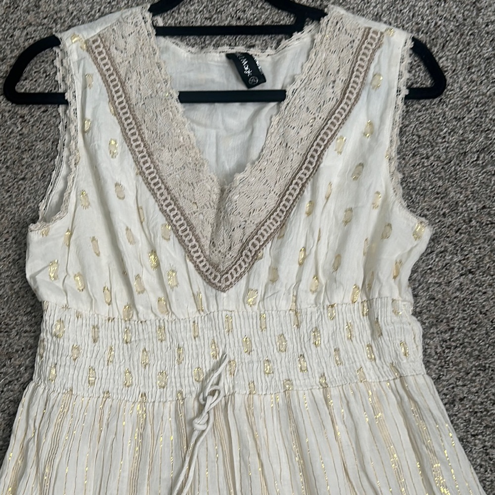 Me 2 magic Elegant ivory metallic tiered crochet Maxi Dress s xL boho vacation - Picture 11 of 16
